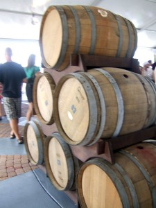 A display of oak barrels at the Wine Festival at the Kemah Boardwalk.