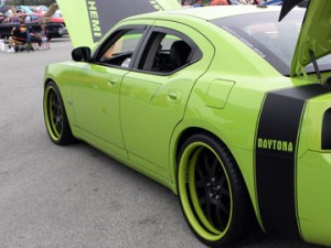 2007 Dodge Charger Daytona. Mark Scott, general manager of Mobil Steel, owns one of only 1,500 of the Chargers in this special edition sublime green. The wheels are aftermarket. Mark’s brother, Mike, was also at the car show with his 1966 Pontiac Lemans. 
