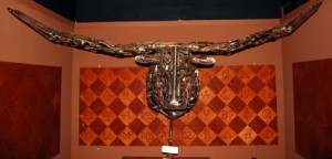 Longhorn sculpture made out of firearms