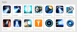 Screenshot of the flashlight apps available in the Google Play Store.