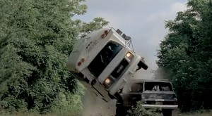 The Walking Dead Season 5 Episode 5 "Self Help" Bus Flip courtesty of lightlybuzzed.com