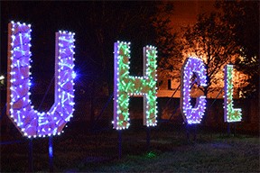 Lighting of the letters at UHCL. Photo courtesy of Student Life. 