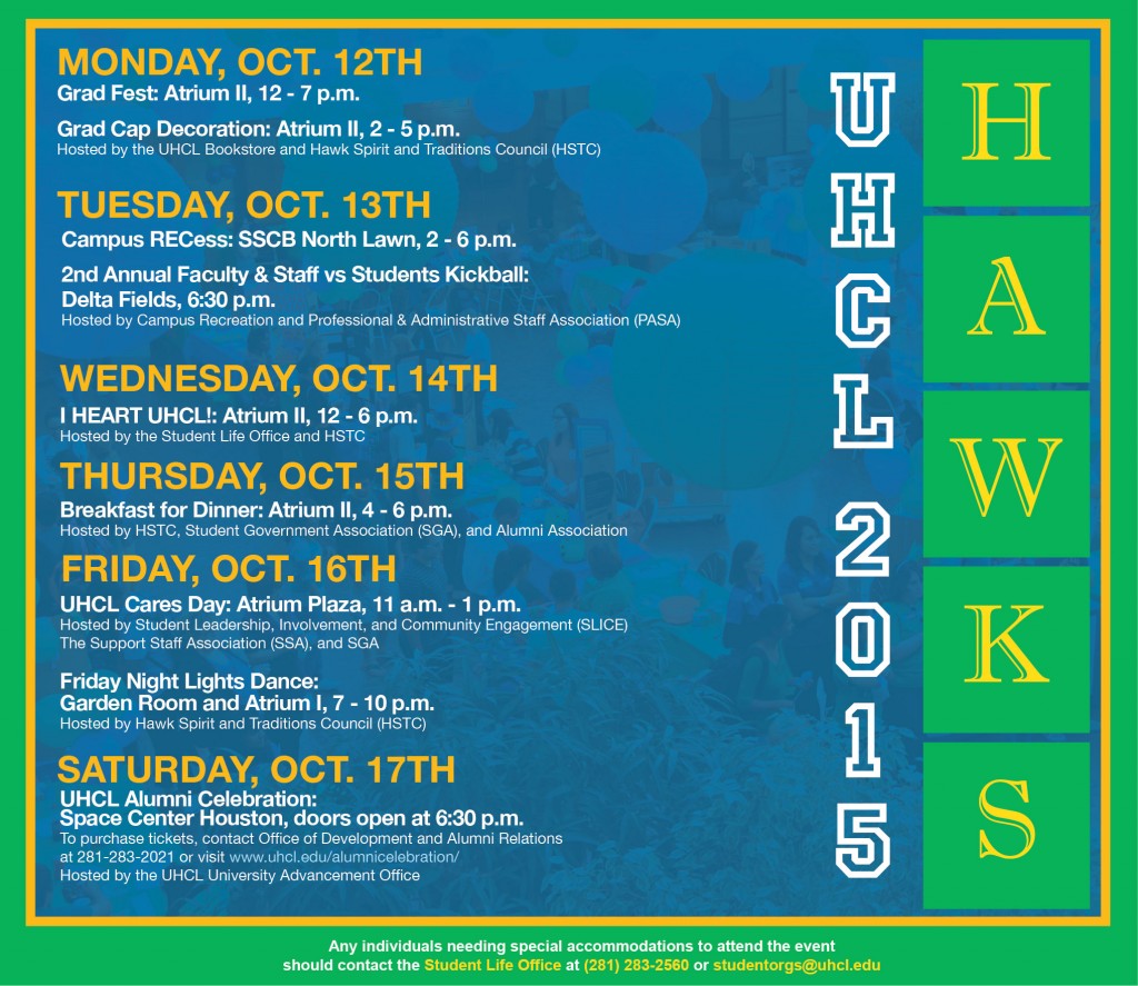 Image: Schedule of events for Spirit Week 2015. 