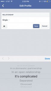 Screenshot of Facebook relationship status photo by the Signal repoter Jaimy Jones