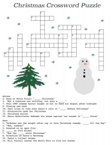 Graphic displays a crossword puzzle with the theme of Christmas
