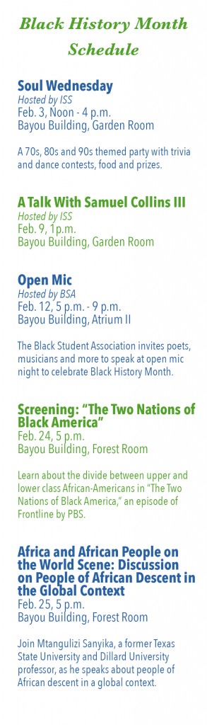 Graphic: A schedule of Black History Month events listed in chronological order.