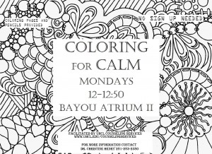 IMAGE: Coloring for Calm informational flyer. Image courtesy of UHCL Counseling Services.