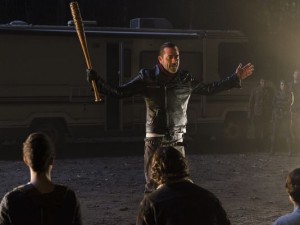 Negan, portrayed by Jeffrey Dean Morgan, and his bat, Lucille, made their debuts in the season 6 finale of AMC's "The Walking Dead." Photo courtesy of AMC's Gene Page.