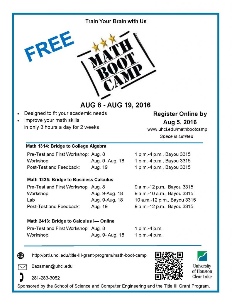 Math Boot Camp Summer 2016 flyer. 