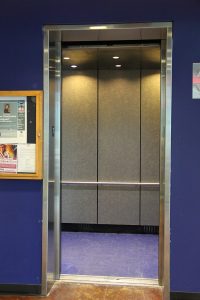 Elevator doors in Student Services and Classroom building
