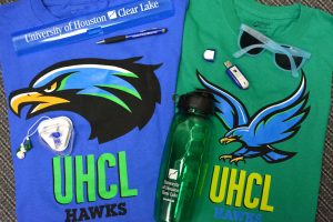 Some of the social media prizes. Photo courtesy of UHCL Office of Communications