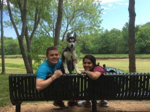 Photo: Anthony and Bansari Moffe creators of Cause for Paws, with Emi, their Siberian Husky.