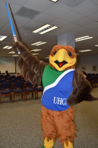 Hunter the Hawk's appearence at May the Fourth be with you event. Photo courtesy of Campus Activity Board