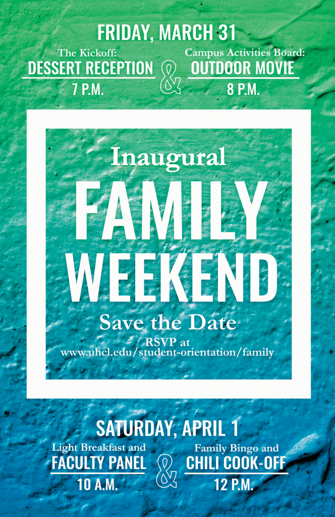 Flyer: Family Weekend March 31 & April 1
