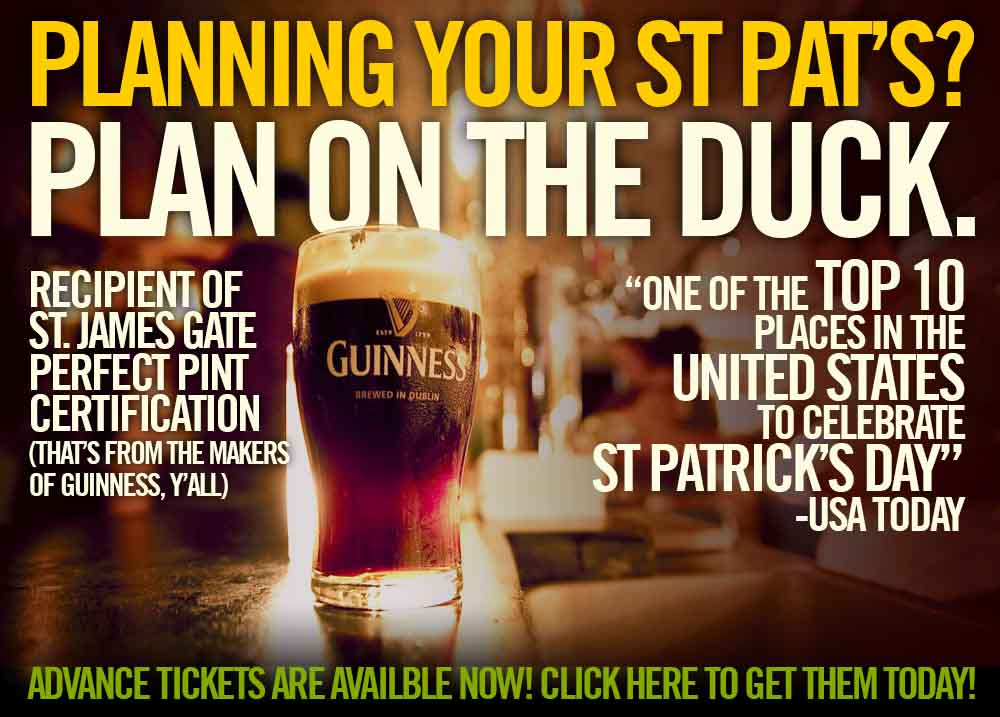 Event flyer for McGonigel's Mucky Duck St. Patrick's Day party. Photo courtesy of McGonigel's Mucky Duck.