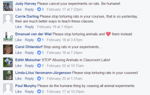 UHCL Facebook comments from animal activists.