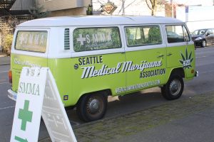 Photo of Seattle Medical Marijuana Association van. Photo by Signal reporter Robin Timme.