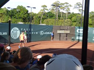 Thomaz Bellucci playing in the U.S. Men's Clay Court Championship on the courts by the smaller stands. Photo taken by The Signal Reporter, Crystal Sauceda.