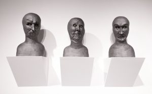 PHOTO: Physiognomies of Power porcelain sculpture by Natasha Gallagher. Photo by The Signal reporter Trey Blakely.