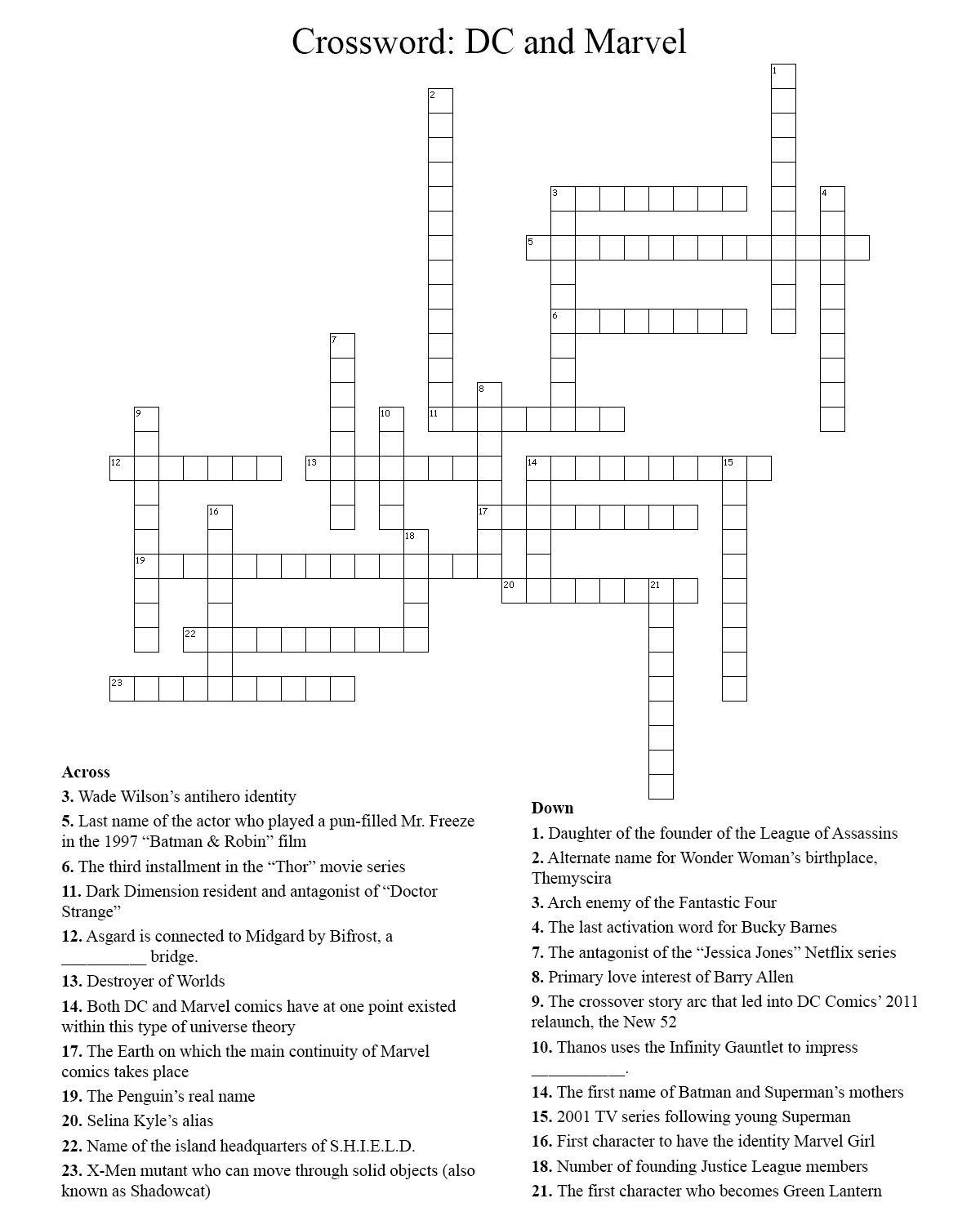 CROSSWORD: A crossword featuring trivia about DC and Marvel. Graphic created by The Signal online editor, Krista Kamp.