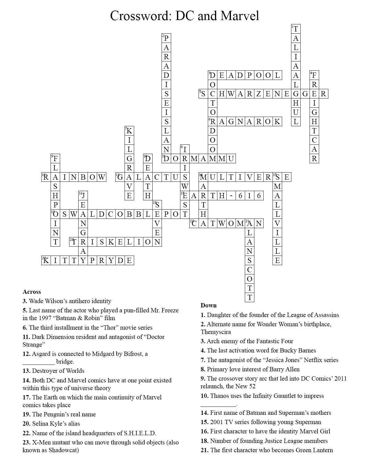GRAPHIC: The answer key to the "DC and Marvel" crossword puzzle. Graphic created by The Signal online editor, Krista Kamp.