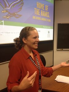 Professor Noll teaches her Intro to Mass Communication class.