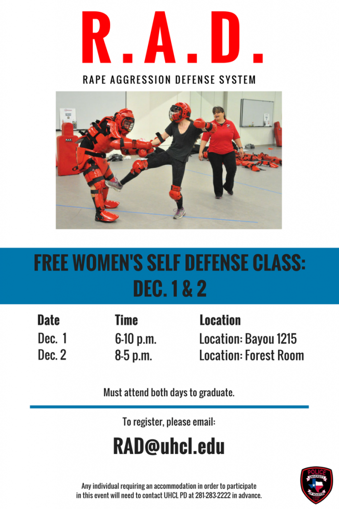 PHOTO: Informational flyer for the Rape Aggression Defense class. Photo courtesy of the UHCL Police Department. 