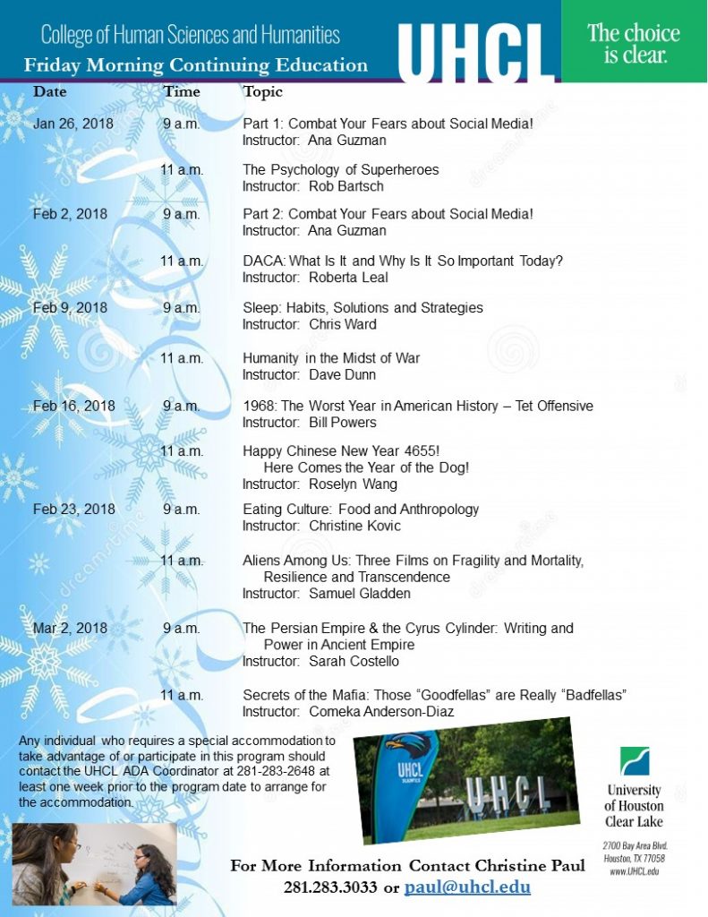 Winter Continuing Education classes flyer. Image courtesy of Christine Paul, Director, Foreign Language Program and Continuing Education Programs.