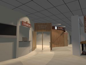 GRAPHIC:Visual of what the entrance to the Patrons lobby will look like upon completion of the redesign. Image courtesy of Robert Nagle, Theater Supervisor.