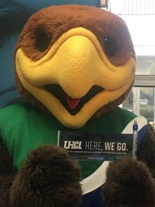 Hunter the Hawk poses at the UHCL, Here We Go campaign event on Feb. 27. Photo by The Signal reporter Tara Webster