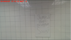 Graffiti in men's bathroom in Bayou Building. Photo courtesy of UHCL Police Department.