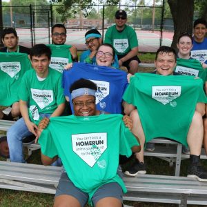 Students display their shirts after the faculty/staff vs students kickball game. Photo courtesy of UHCL Campus Recreation and Wellness.