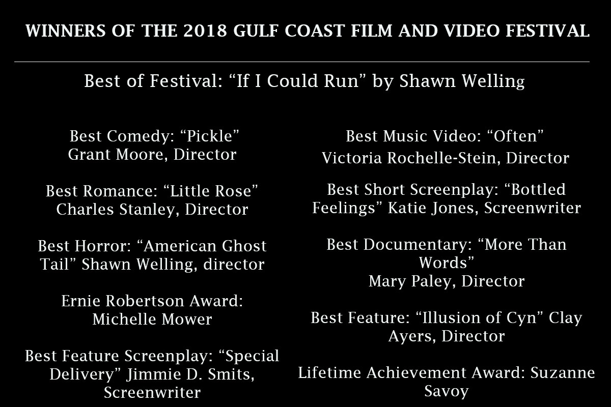 PHOTO: Winners of the 2018 Gulf Coast Film and Video Festival. Graphic by The Signal reporter Bethany Gambino.