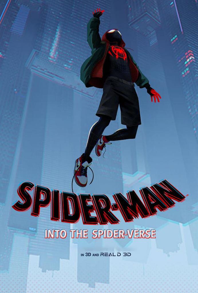 GRAPHIC: This image is one of the posters for “Spider-Man: Into the Spider-Verse” and featured a new origin story for Miles Morales. Miles is appearing to be floating up with his Nike’s untied white the backdrop of the city is upside down behind him. Illustration courtesy of Sony Pictures Animation and Marvel Entertainment.