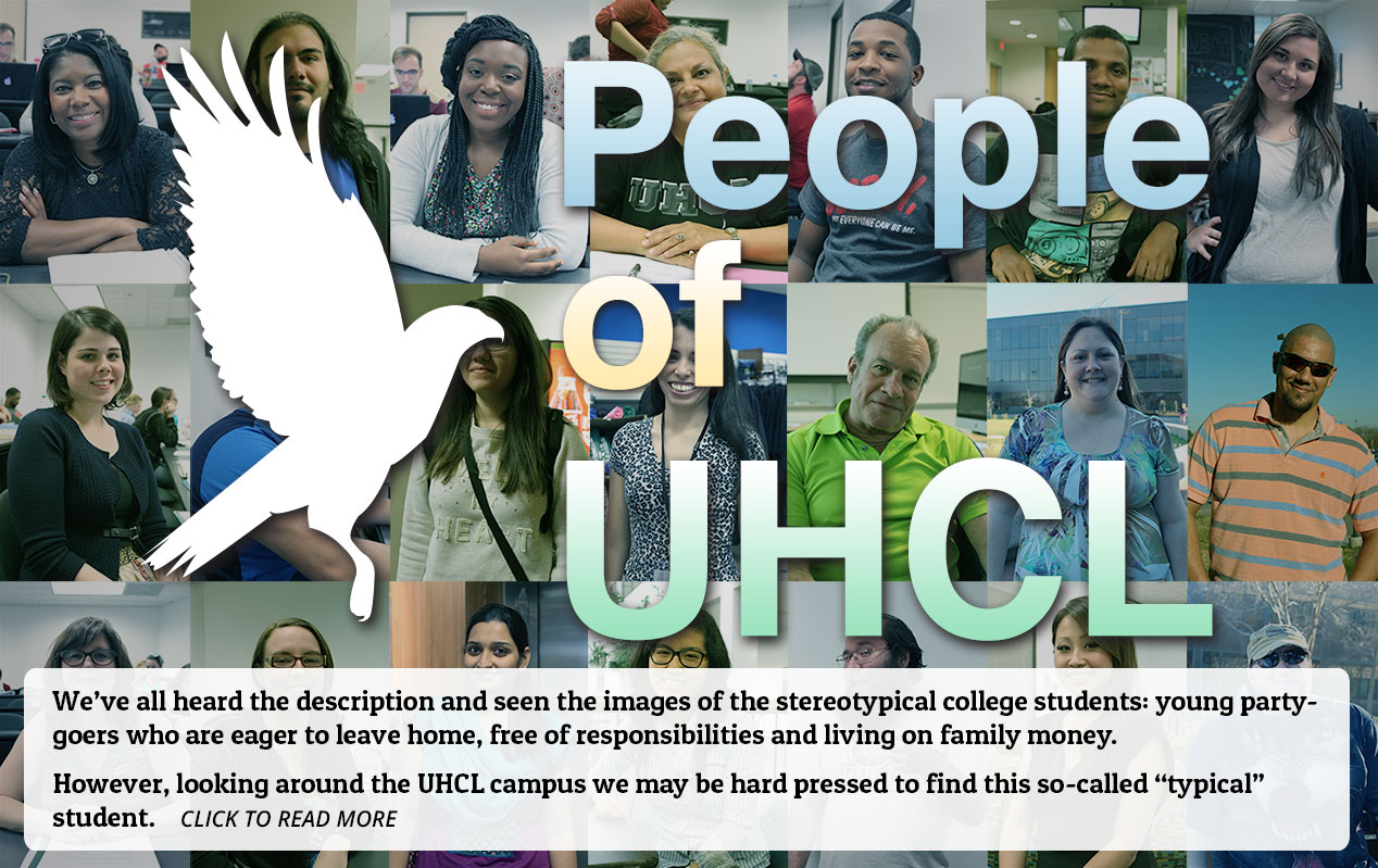Photo collage: Head shots of various members of the UHCL community. Photos by The Signal reporter Leena Vuor. Collage created by The Signal Managing Editor Sam Savell.