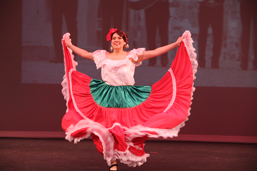 HOTO: Belkis Navarrete, performer, during her folk dance of Mexico performance at UHCL's 20th annual Cultural Extravaganza. Photo by The Signal social media community manager Eric Yanez.