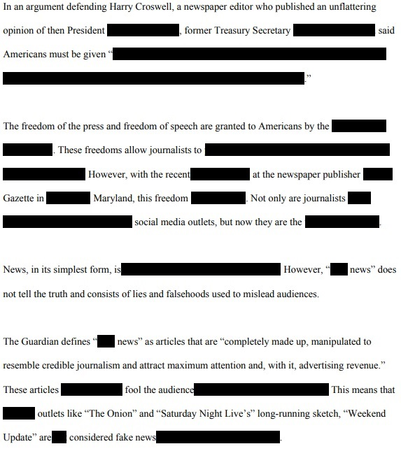 A redacted copy of the UHCL The Signal editorial on why press matters.