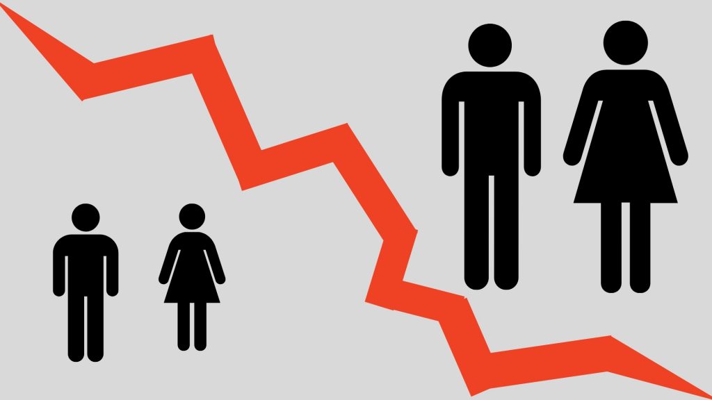 GRAPHIC: graphic showing man and woman stick figures and boy and girl figures separated by a jagged red line representing the border